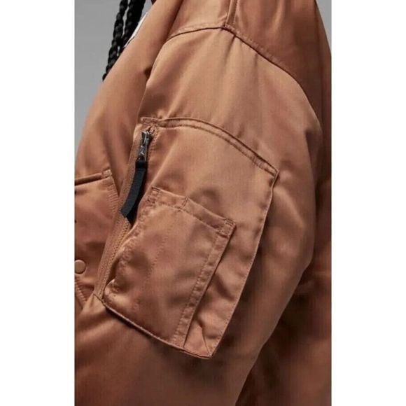 NIKE DQ9802-215 Women Sz M Air Jordan Flight Renegade Mineral Clay Bomber Jacket - Picture 2 of 11